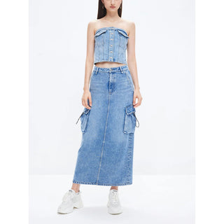 Cargo Style Denim Tube Top