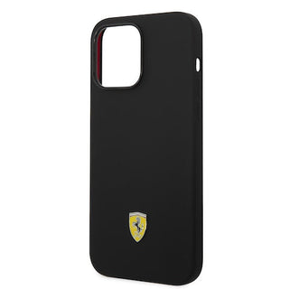 Ferrari Liquid Silicone Case Metal Logo Black Camera Outline - iPhone 14 Pro Max