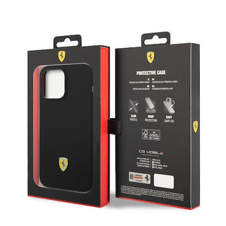 Ferrari Liquid Silicone Case Metal Logo Black Camera Outline - iPhone 14 Pro Max