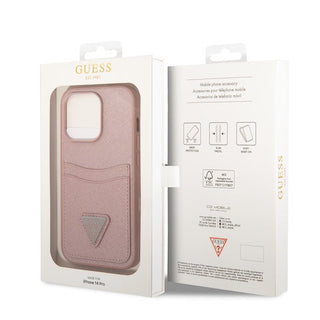 Guess Pu Saffiano Case Double Cardslot Metal Triangle Logo - iPhone 14 Pro
